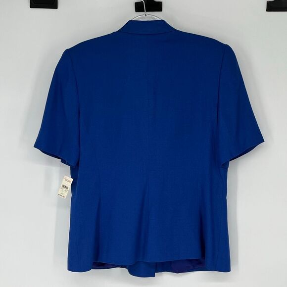 NWT TALBOTS Women Blazer Sz 14 Blue Short Sleeve Italian Fabric Double Breasted - Picture 12 of 15